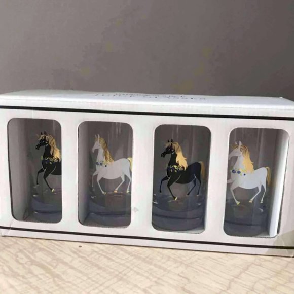 NWT Unicorn Drinking Glasses by Paper Source Home, Golden Hair, Horned Horses - Picture 1 of 1